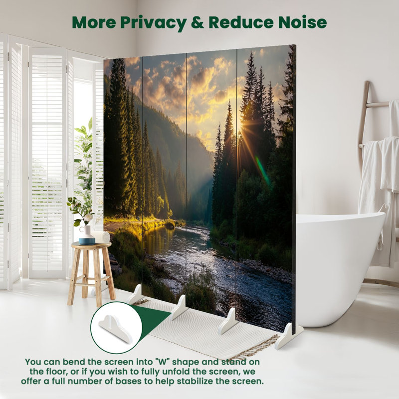 Paravent 4 panneaux à cloison pliable Royal Winding Forest Sunset, H 71 po x l 64 po x P 1 po, 4