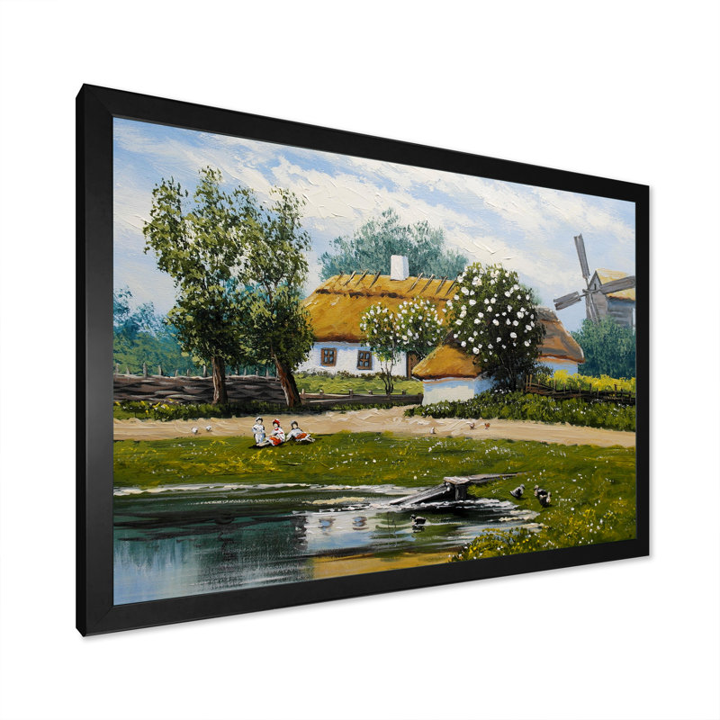 «Old Rustic Village Lanscape VI», reproduction d'art sur toile, H 8 po x l 12 po x P 1 po, Cadre noir