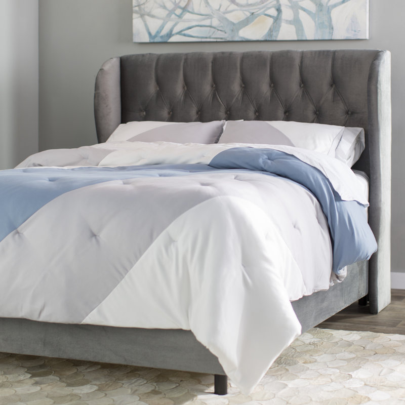 Lit tapissier standard Wamsley, Simple, Velours lustré neige