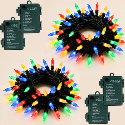 4 Pack LED Battery Operated Christmas Lights Indoor Outdoor 18ft Mini Lights,Timer & Memory, 8 Lighting Modes, 50 LEDs Warm White Christmas Tree Lights, Warterproof for Railing Garland Porch House