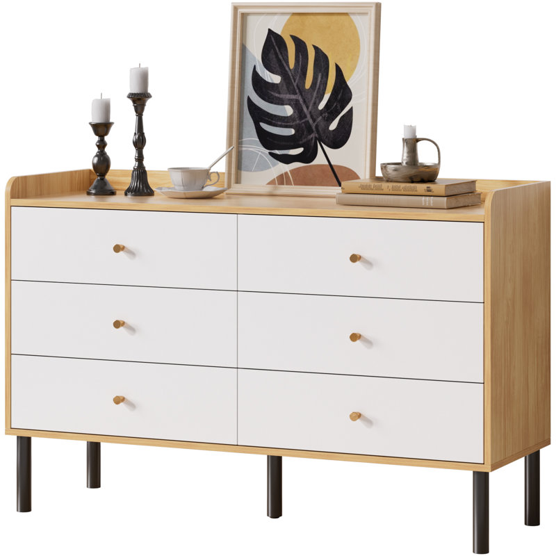 Jahmela 47.2'' W 6 - Drawer Dresser, White/Natural