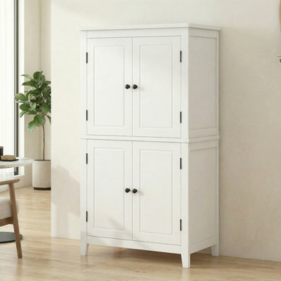 Armoire à linge de salle de bain autoportante blanche 43,3 po avec 4 portes et 4 tablettes réglables
