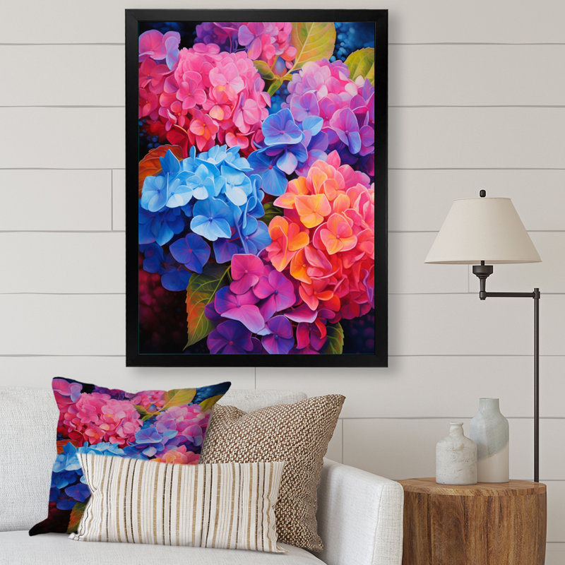 Essence rayonnante d'hortensia bleu corail - Imprimé, Cadre photo noir, H 20 po x l 12 po x P 1 po