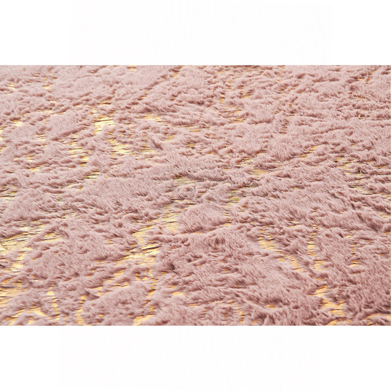 Tapis luxueux en similifourrure rose doré et doré lavable à la machine Luxury, Rectangle 7 pi 6 po x 10 pi 6 po
