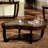 Dark Cherry Coffee Table With Irregular Shape And Open Shelf Glass Insert Contemporary Solid Wood Construction