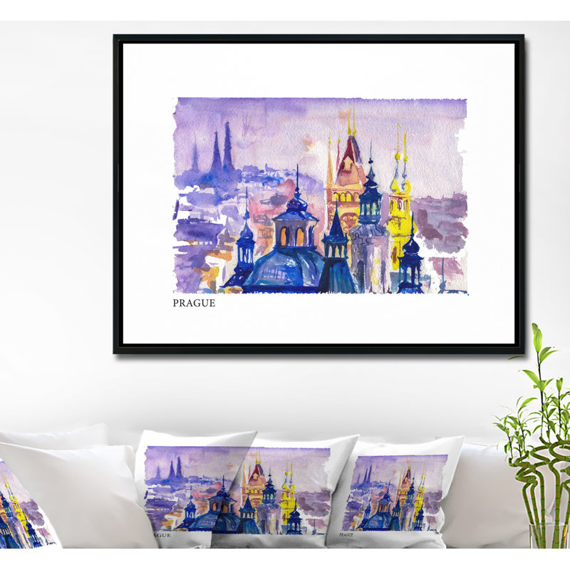«Prague Vector Illustration», reproduction sur toile tendue, H 30 po x l 40 po x P 1,5 po