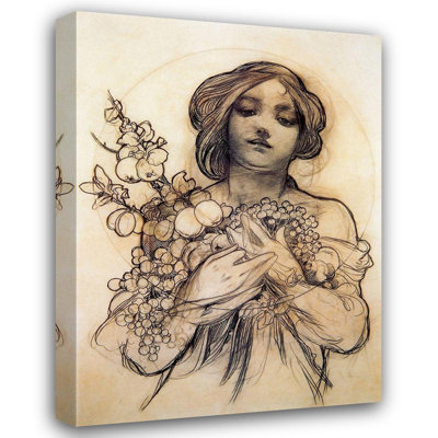 Lark Manor™ Vintage Apple Collection Gallery Wrapped Canvas Art Titled Mucha Study of Woman with Fruit