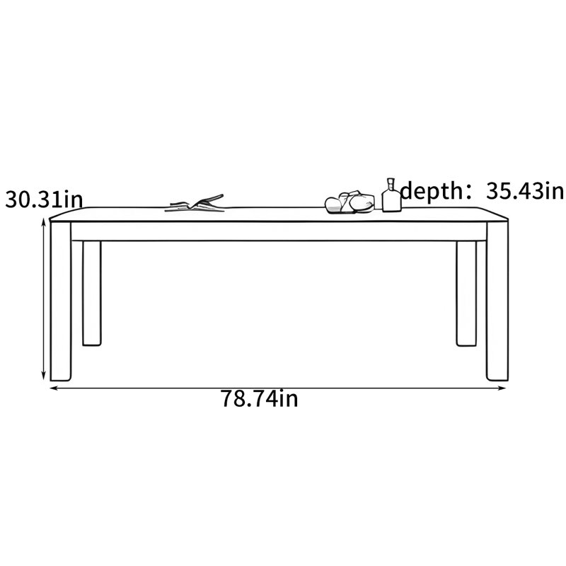 Grande table de salle à manger rectangulaire, H 30,31 po x L 78,74 po x l 35,43 po