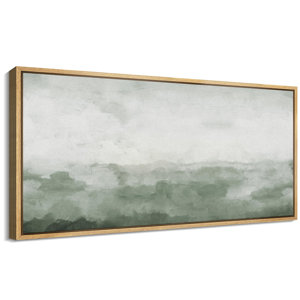 Minimal Landscape Misty Green Horizon Framed On Canvas Print