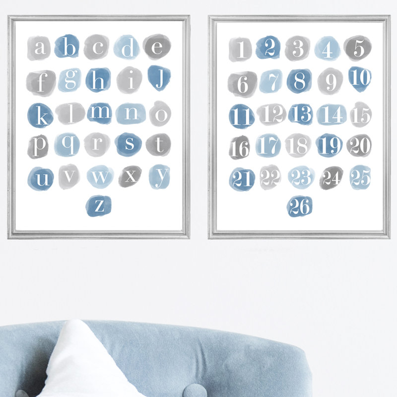 Décoration murale ABC 123, impressions sur papier, Bleu / gris, H 14 po x l 11 po x P 0,06 po