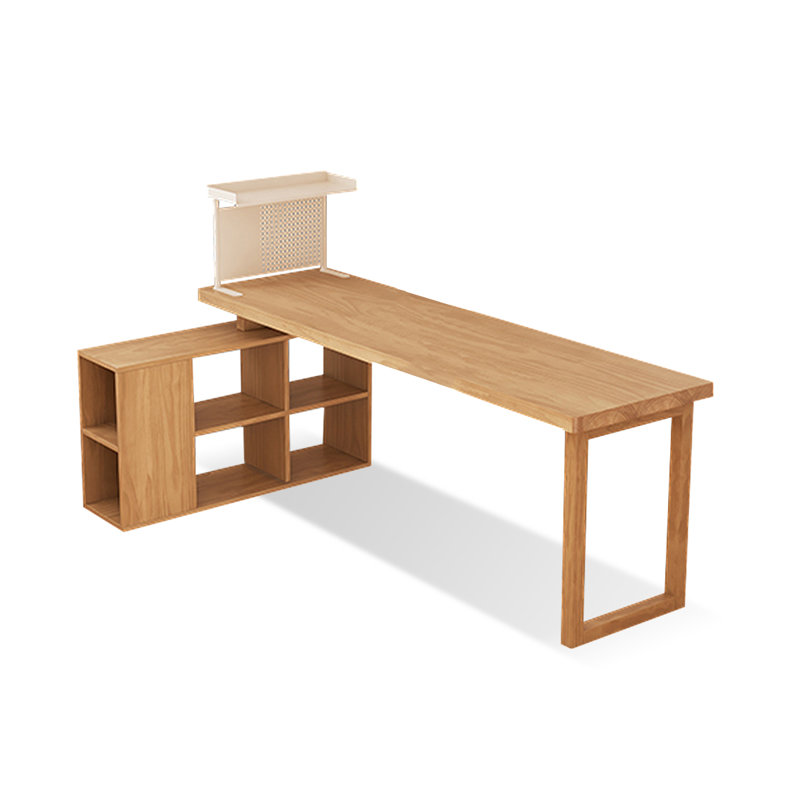Blanc + bureau en L en bois massif Burlywood + fer, H 29,53 po x l 94,49 po x P 35,43 po