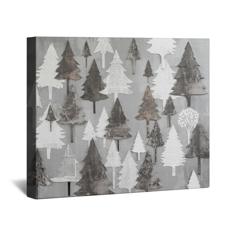 Toile tendue avec des silhouettes d'arbres gris et blancs, 20 x 24 pouces