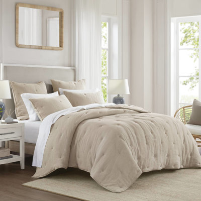Courtepointe très grande taille en gaze de coton brodée, blanc naturel, peau, chaleur toutes saisons avec attrait douillet et taies décoratives assorties, testée pour son charme visuel léger, confortable et confortable