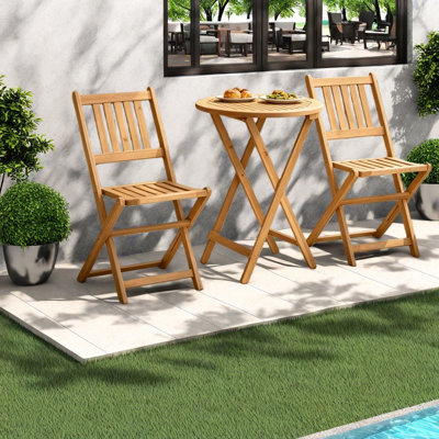 Foldable Patio Dining Sets, Acacia Wood Rustic Bistro For Small Balcony