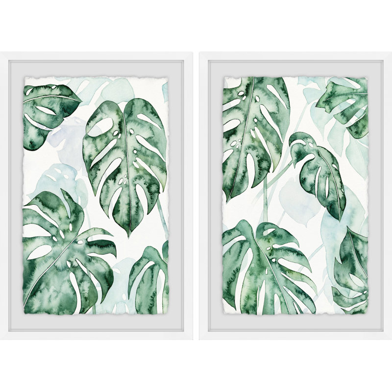 «Split Leaf III» par Marmont Hill - ensemble de 2 reproductions sur toile, H 18 po x l 12 po, Cadre flottant blanc