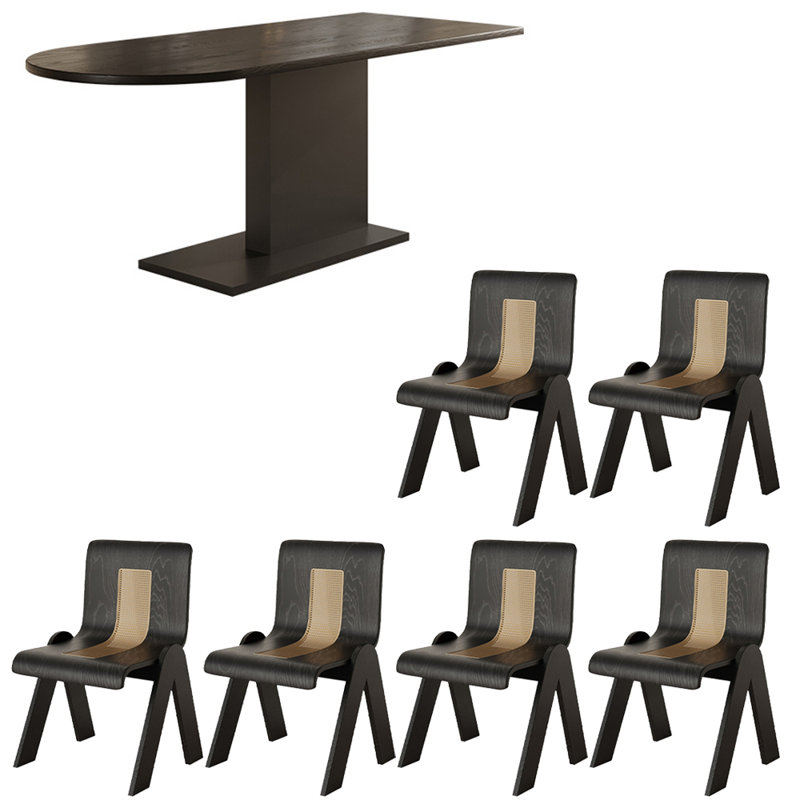 Ensemble de table à manger en bois massif de style français rétro., 7, H 29,5 po x L 62,9 po x l 27,5 po