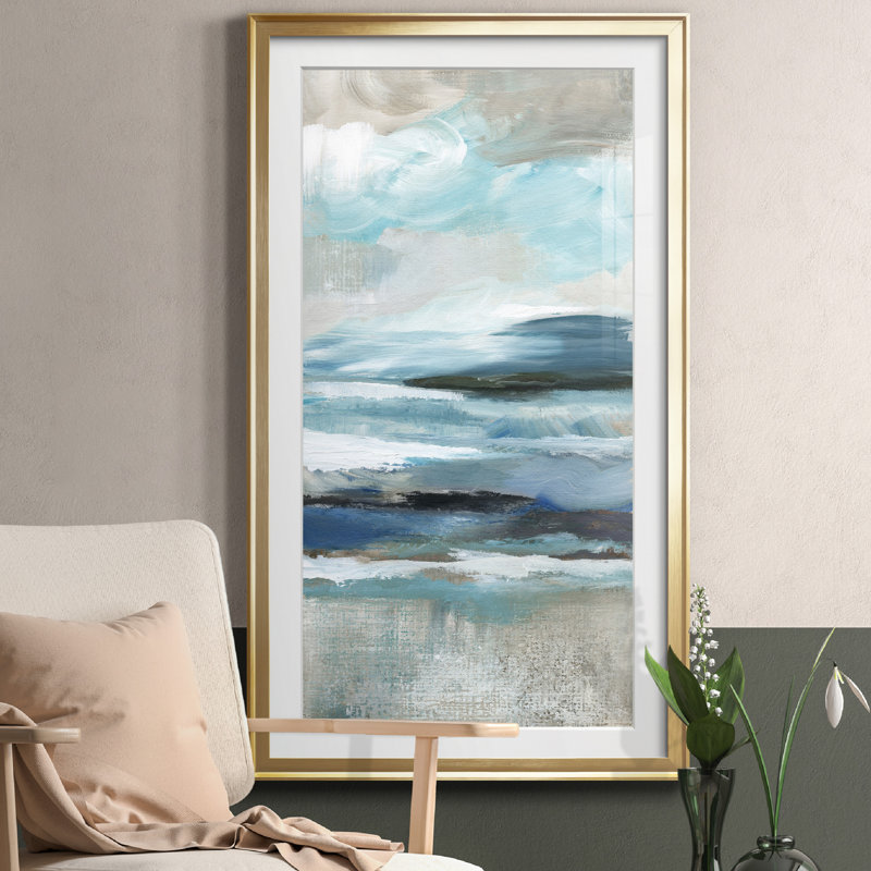 Distant Drama II - peinture encadrée, H 22,5 po x l 42,5 po x P 1,5 po, Doré