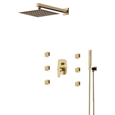 Napoli Luxury Brass Brushed Gold Wall Mount Rainfall Shower Set Elegant Premium Bathroom Design