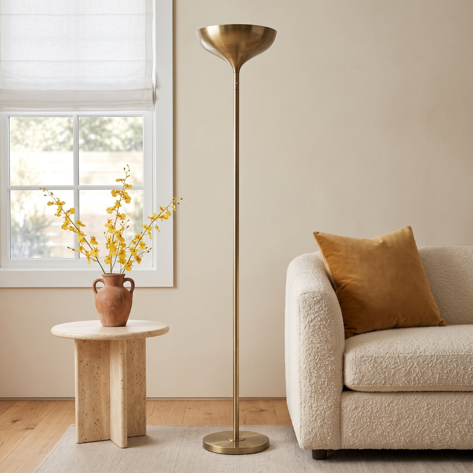 Nylah Luhu Floor Lamp, Brass