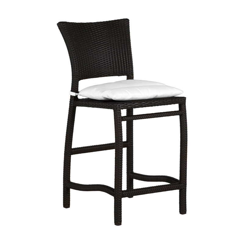 Skye 24" Patio Bar Stool with Cushion, Black Walnut, Dove Sunbrella® Linen, Welt