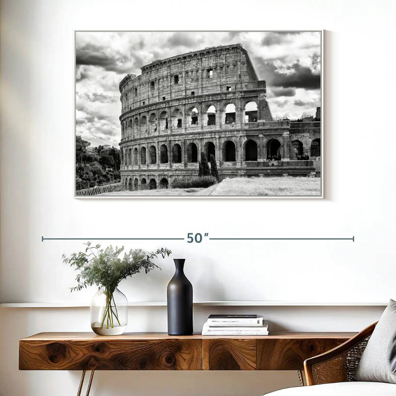 Colisée en noir et blanc, Cadre flottant blanc, 40 po x 27 po