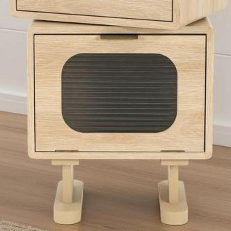 Robot Rotatable Side Table - Whimsical Storage Table with Swivel Top (Natural Wood-Tone MDF)