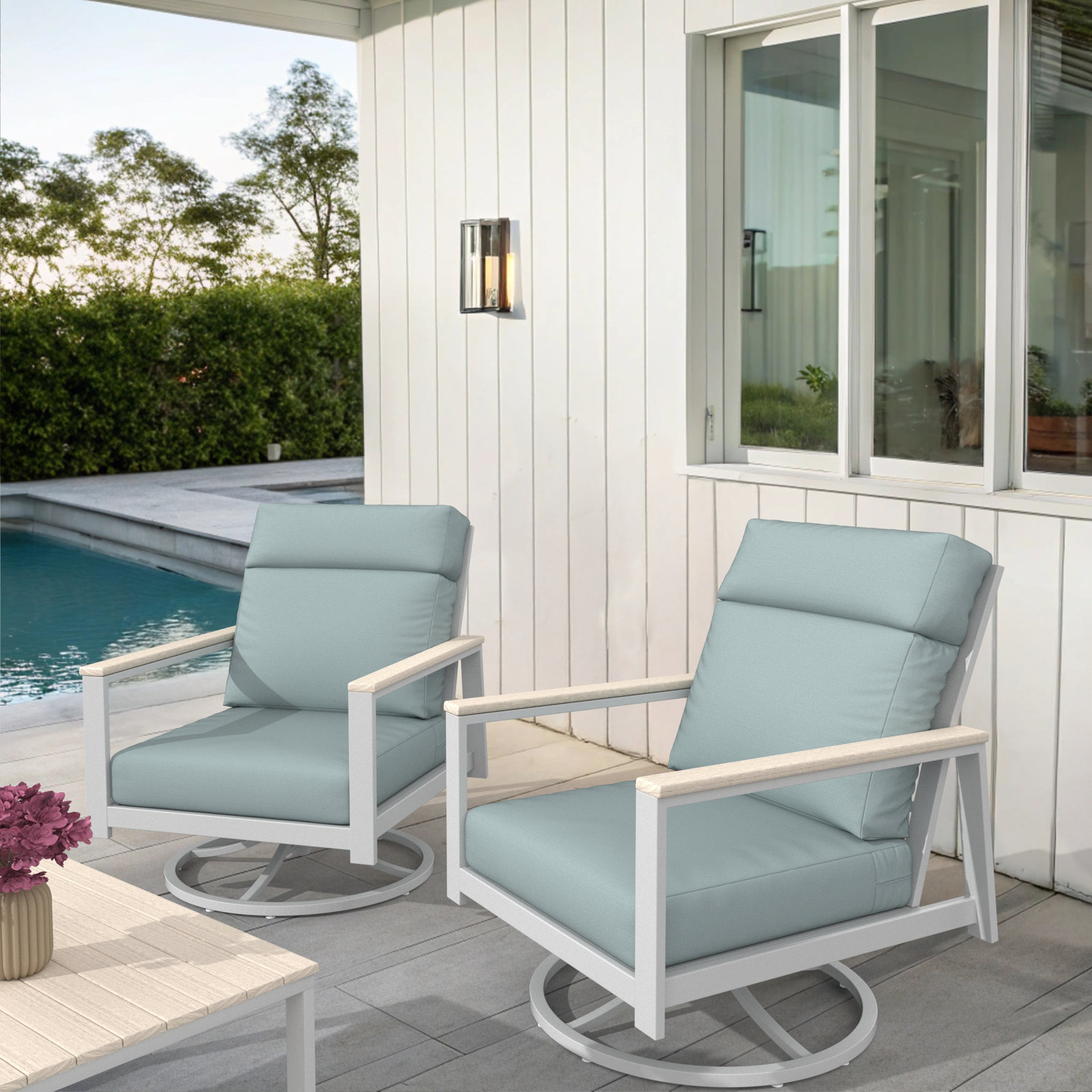 Townsend Sunbrella® Swivel Patio Lounge Chair, Bliss Dew, White