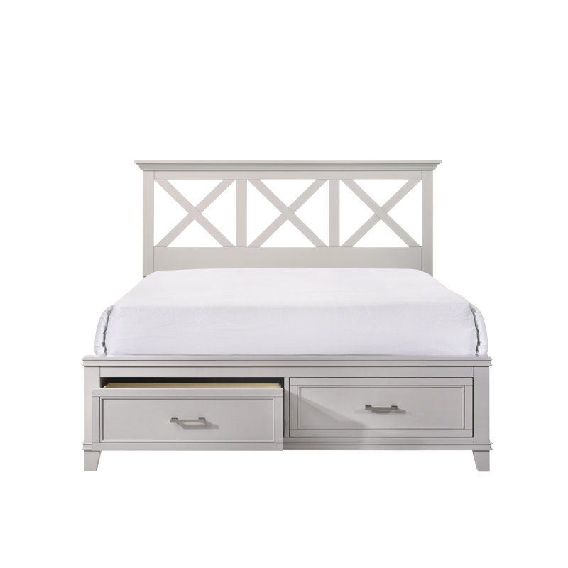 Gray Queen Storage Bed With Solid Wood And Structure, Transitional Style Size Bed, Built Frame