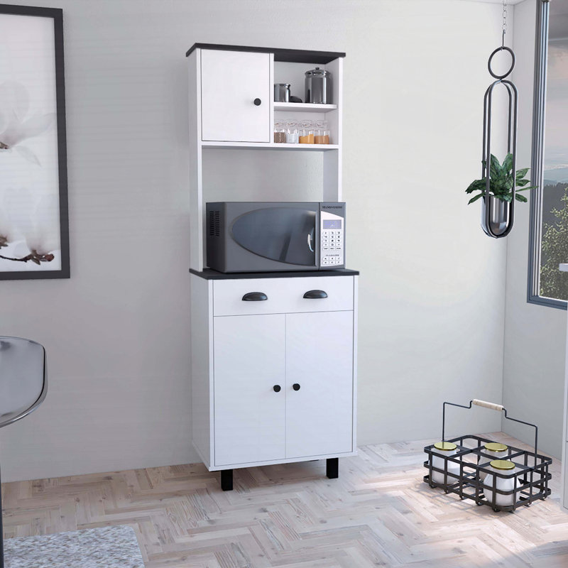 Garde-manger Salem avec 2 armoires, 2 tablettes ouvertes et tiroir, Blanc