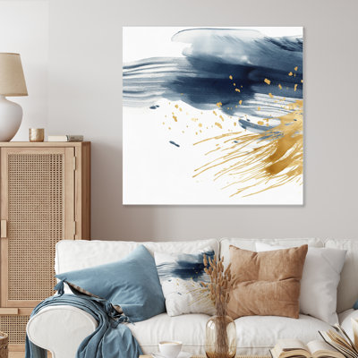 Dark Blue And Gold Abstract VII - Fractals Metal Wall Art