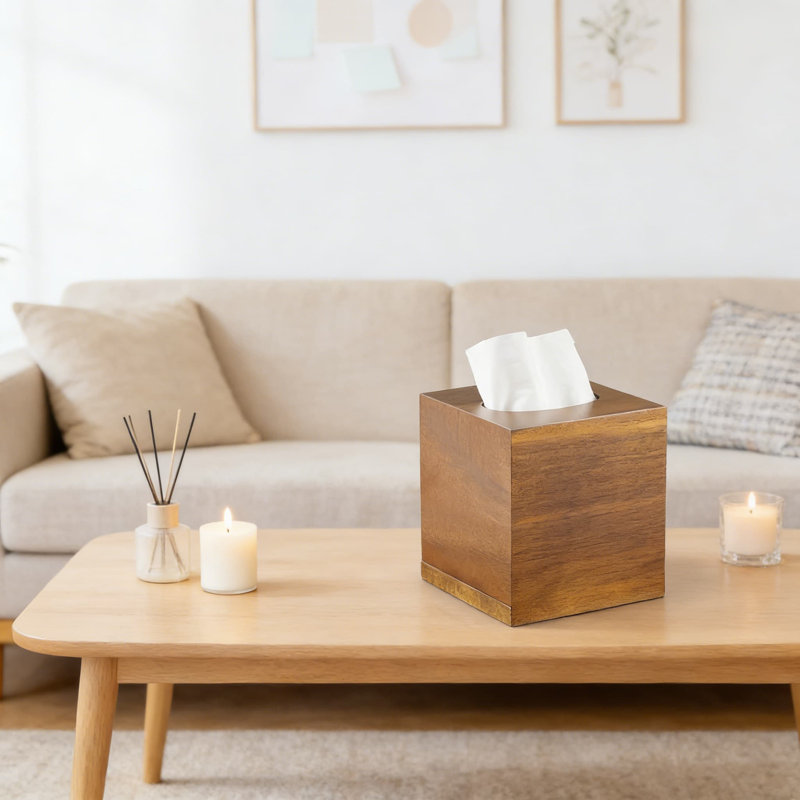Couvre boîte à mouchoirs en bois d'acacia massif