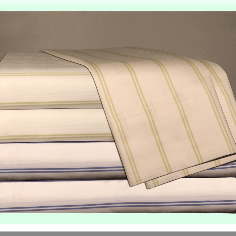 Luxury Blue Stripe Cotton Sateen Sheet Set - 310 Thread Count - Soft & Smooth Bedding - Breathable & Durable - Bedroom Essential - Premium Quality Sheets