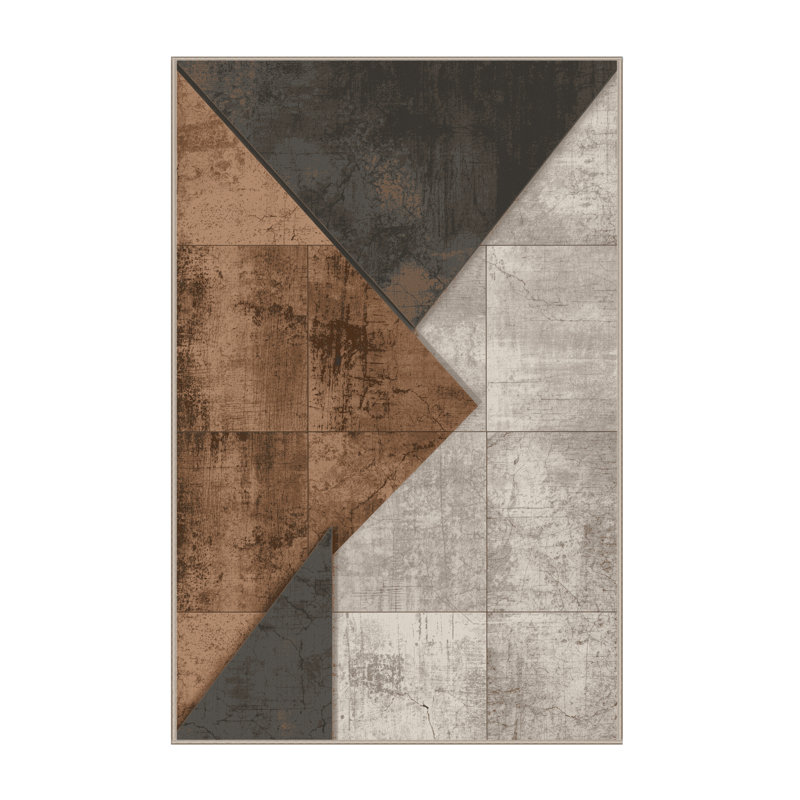 Tapis industriel abstrait beige lavable à la machine Bensonhurst - Reliure beige, 5 x 8