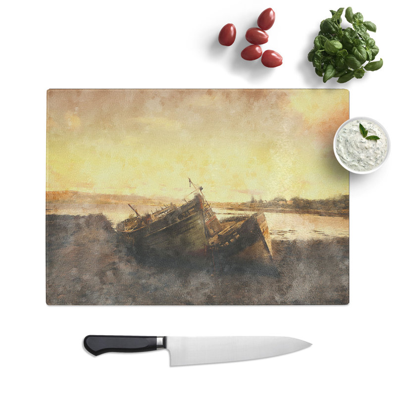 Stranded Boats on the Beach Chopping Board, 28.5cm W x 39cm L
