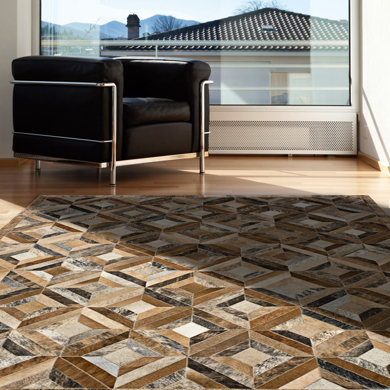 Pandora Cowhide Geometric Area Rug, Rectangle 9' x 12'