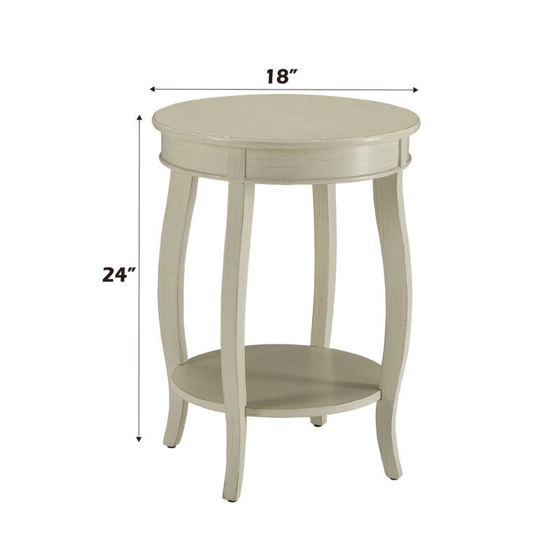 Table d'appoint en bois avec finition blanc antique - Tablette et pieds de rangement ouverts, Blanc antique