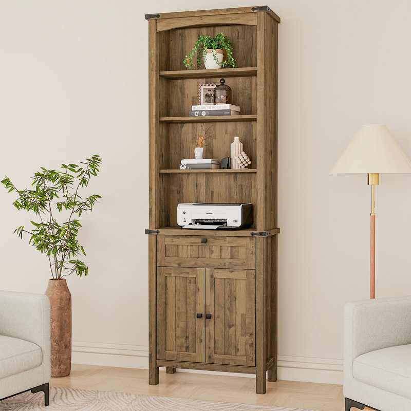 71'' Tall Standard Bookcase With Drawer And Door, Brown