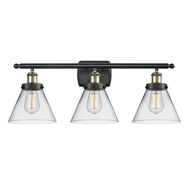 Éclairage pour meuble-lavabo 3 lumières 28 po Ballston Urban Cone, Clair, Laiton antique noir, DEL