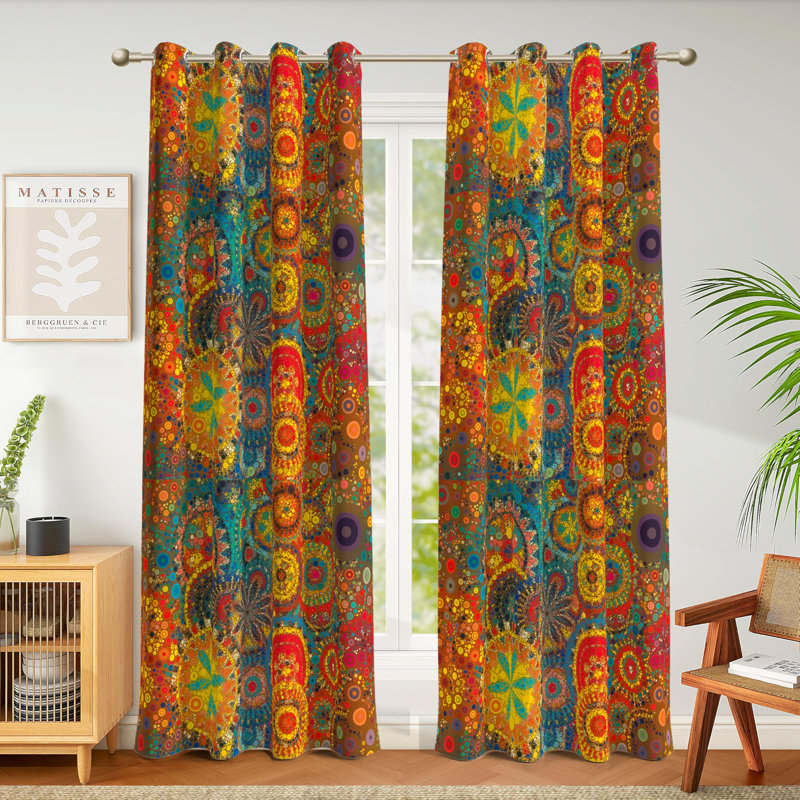 Rideaux occultant Boho pour chambre à coucher et salon, 2 panneaux, 100% occultant, motif hippie bohème coloré, abstrait Funky multicolore, rustique moderne classique, 52 po x 84 po