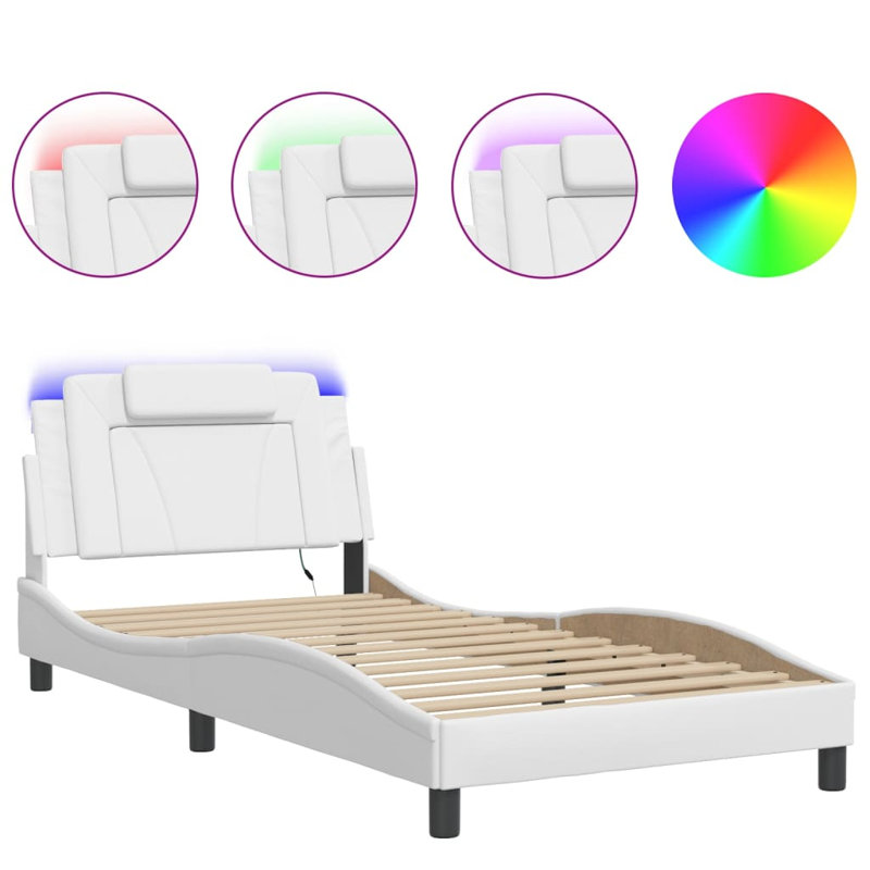 Cadre de lit Viana avec DEL sans matelas blanc 59,8 po x 79,9 po, Très grand simple, Blanc