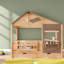 Lits jumeaux de style ferme avec rangement, structure de cabane en bois MDF et pin pour enfants-846074714