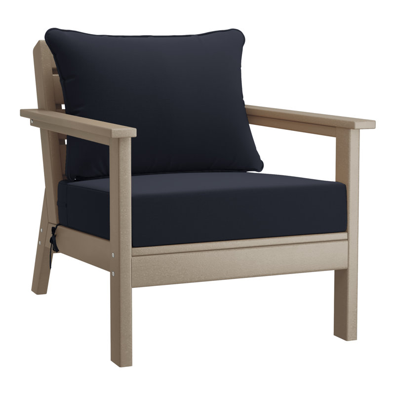 Deep Seating Chair With Cushions (Set Of 2), Navy Blue, Light Brown