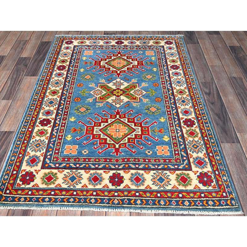 Tapis oriental bleu en laine noué à la main 3 pi 4 po x 4 pi 11 po - MOA102347