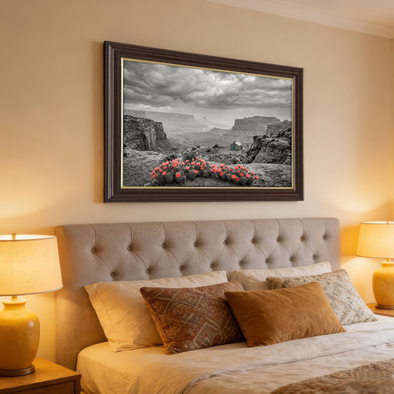 Art mural antique sur toile encadré doré pour le salon, la chambre à coucher, le bureau ou le vestibule - Décoration murale décorative avec fleurs du désert