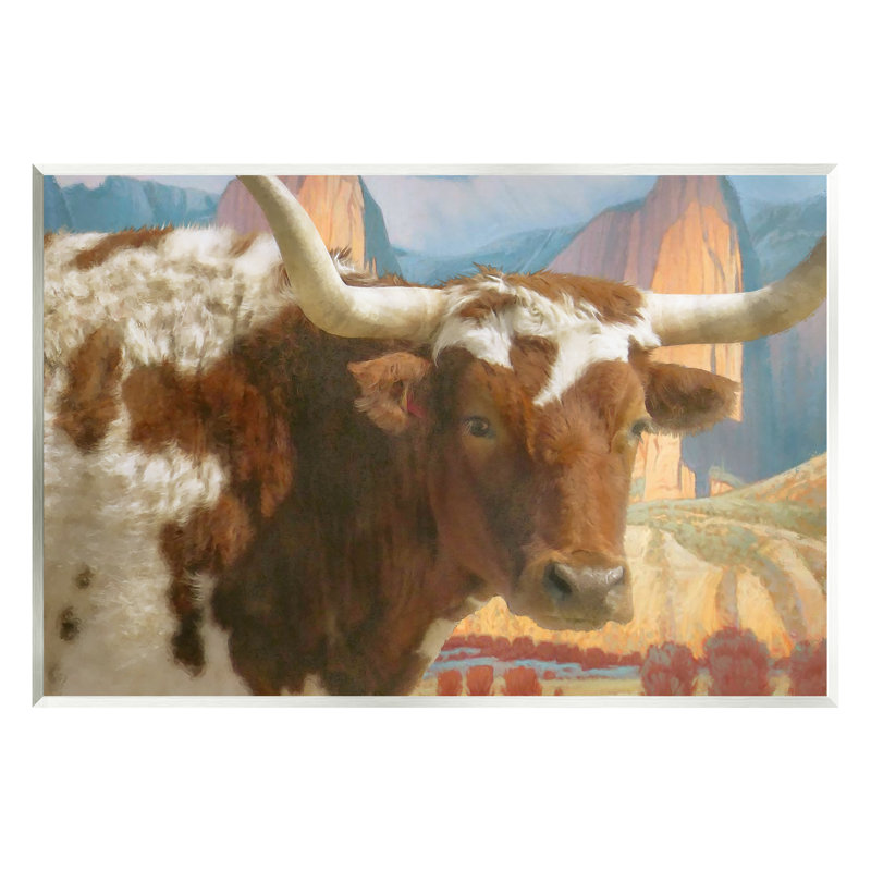 Paysage de ferme de bovins Longhorn - impression, H 10 po x l 15 po x P 0,5 po, Bois