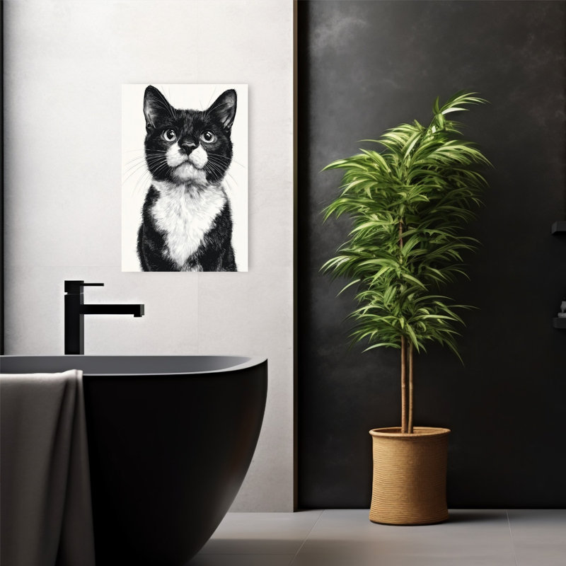 Art mural contemporain chat curieux, 24" H x 16" W