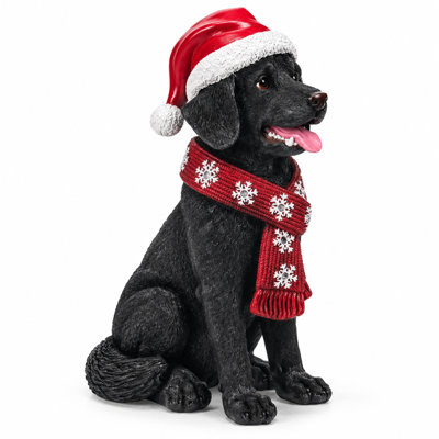 Statue de Noël noire aux cheveux dorés, équipée de lumières à DEL, d'un chapeau de père Noël et d'une écharpe de neige, figurine de Noël en résine