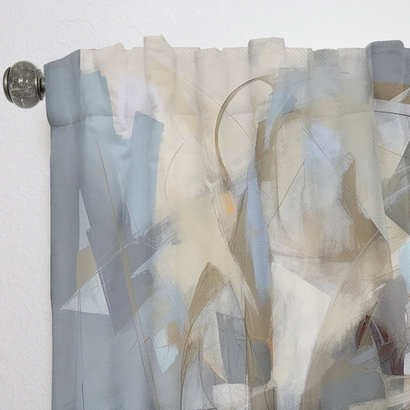 Rideau en velours abstrait beige et gris Unounded Creativité III - 1 panneau, L 52 po x L 84 po