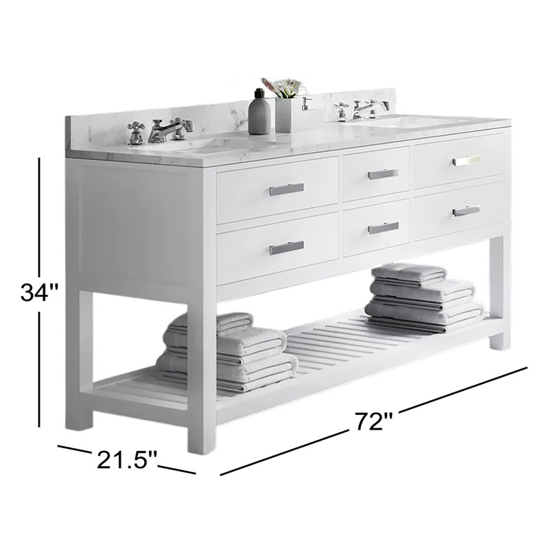 Madalyn 60" Double Sink Bathroom Vanity Set, Solid White, 72"