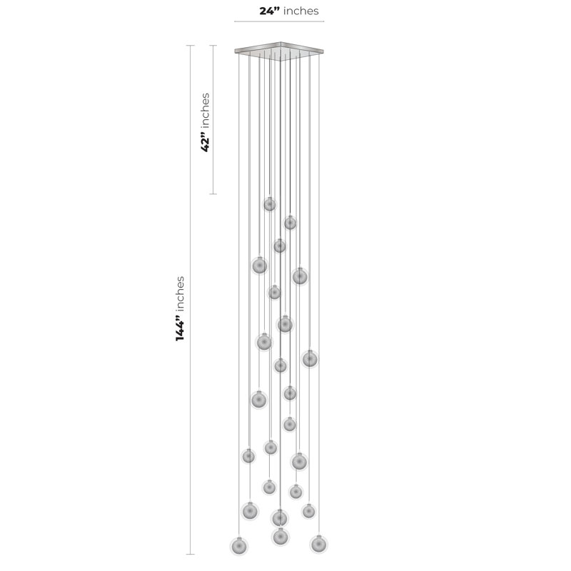 Reflection Twigs 24 - Light Pendant, 144" H x 24" W x 24" D, Clear/Silver, Black